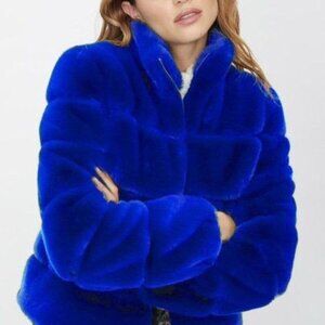 New Generation Love Jodi Faux Fur Cobalt Blue Jacket Size XXS 2XS Relaxed